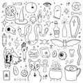 Magic Halloween objects. Hand drawn colored vector set.