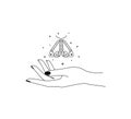 Magic hand with night moth outline. Mystical butterfly wings for branding or logo cosmetics and beauty products simple