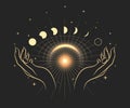 Magic Hands and Moon Phases Esoteric Illustration Royalty Free Stock Photo