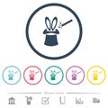 Magic hat with bunny ears flat color icons in round outlines