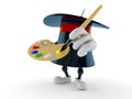 Magic hat character holding paintbrush and paint palette Royalty Free Stock Photo