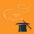 Magic hat and magic wand.Vector background illustration for text Royalty Free Stock Photo