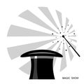 Magic hat and magic wand.Vector black white label Royalty Free Stock Photo