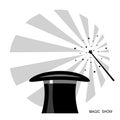 Magic hat and magic wand.Vector black white label Royalty Free Stock Photo