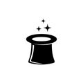 Magic Hat, Magician Gentleman Cylinder. Flat Vector Icon illustration. Simple black symbol on white background. Magic Hat Magician