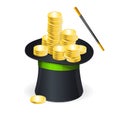 Magic hat vector and gold coins Royalty Free Stock Photo