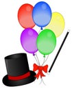 Magic hat wand and balloons