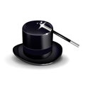 Magic hat and wand isolated on white Royalty Free Stock Photo