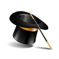 Magic hat and wand isolated on white Royalty Free Stock Photo