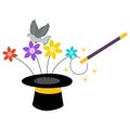 Magic hat and wand with sparkles