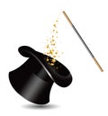 Magic hat and wand with sparkles. vector Royalty Free Stock Photo