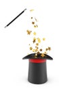 Magic hat and wand with sparkles Royalty Free Stock Photo
