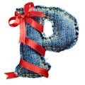 Magic holiday jeans alphabet letter with red ribbon
