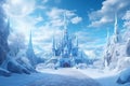 Magic Ice Castle in Snowy Fantasy Landscape, Digital Art