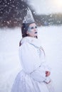 Magic ice queen in winter landscape. Royalty Free Stock Photo