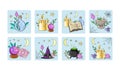 Magic icon set. Doodle illustration. Colored drawing. Cartoon style. Royalty Free Stock Photo