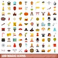 100 magic icons set, flat style Royalty Free Stock Photo