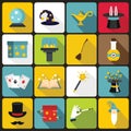 Magic icons set, flat style