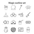 Magic icons set, outline style