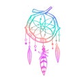 Magic indian Dreamcatcher. Vector hand drawn doodle illustration, tattoo sketch. Witchcraft