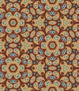 Magic Indian seamless, pattern with paisley and beautiful flowers on a brown background Royalty Free Stock Photo