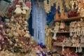 Magic interior of christmas shop with many decorations in Sant`Elpidio a Mare