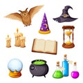 Magic items. Set of Halloween icons. Vector illustration