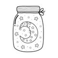 Magic in a jar coloring page with a cute sleeping moon Royalty Free Stock Photo