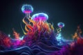 Magic jellyfish, neon glowing lights. Generative AI