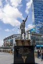 A bronze statue of the LA Lakers basketball player Kobe Bryant in front of Crypto.com Arena in Los Angeles California Royalty Free Stock Photo