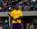 Magic Johnson responds playfully to a heckler. Royalty Free Stock Photo