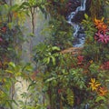 Magic Jungle Painting Seamless Pattern Colorful Digital Background Artwork Design - ai generated