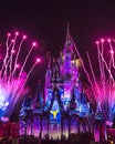 Magic Kingdom Cinderella Castle Blue, Pink and Purple Fireworks Orlando Royalty Free Stock Photo