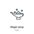 Magic lamp outline vector icon. Thin line black magic lamp icon, flat vector simple element illustration from editable magic Royalty Free Stock Photo