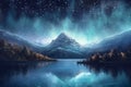 Magic Landscape Mountains, Stars, and Lake, Generative AI