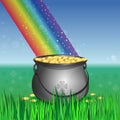 Magic leprechaun pot of gold at the base of the rainbow