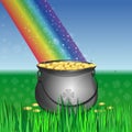 Magic leprechaun pot of gold at the base of the rainbow