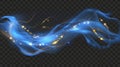 A magic light effect with blue air, wind, clouds, and stars. Glow swirl trail, dream power motion with sparkles on a