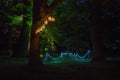 Magic light night trail in the old park Royalty Free Stock Photo