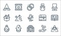 magic line icons. linear set. quality vector line set such as pyramid, rainbow, potion, hand, ghost, magic box, chest, magic hat, Royalty Free Stock Photo