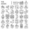 Magic line SIGNED icon set, fantasy symbols collection, vector sketches, logo illustrations, wizard signs linear