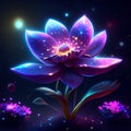 Magic lotus flower on a dark background. Vector illustration in neon style. AI Generated Royalty Free Stock Photo