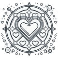 Magic Love Compass Mandala with Hearts Line Art Illustration Royalty Free Stock Photo