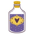Magic love potion vector illustration. Flask with liquid. Isolated icon on white background. Purple love drink in bottle, flat ca Royalty Free Stock Photo