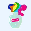 The magic mana of a unicorn. Rainbow liquid with star in the bottle. Vector cartoon illustration