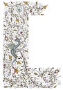 Magic manuscript.Medieval floral border.Dragon. Royalty Free Stock Photo