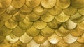 Magic Mermaid Golden Scales Watercolor Fish Squame Background. Bright Summer brassy pattern with reptilian scales