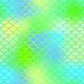 Magic mermaid tail background. Colorful seamless pattern with fish scale net. Fresh green mermaid skin surface. Royalty Free Stock Photo