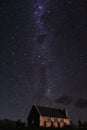 Magic milky way above the church of the Good Shepherd in southern New Zealand at night Royalty Free Stock Photo