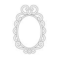 Magic mirror in cartoon style, vector illustration. Oval line frame for print and design. Fairy vintage mirror doddle. Isolated